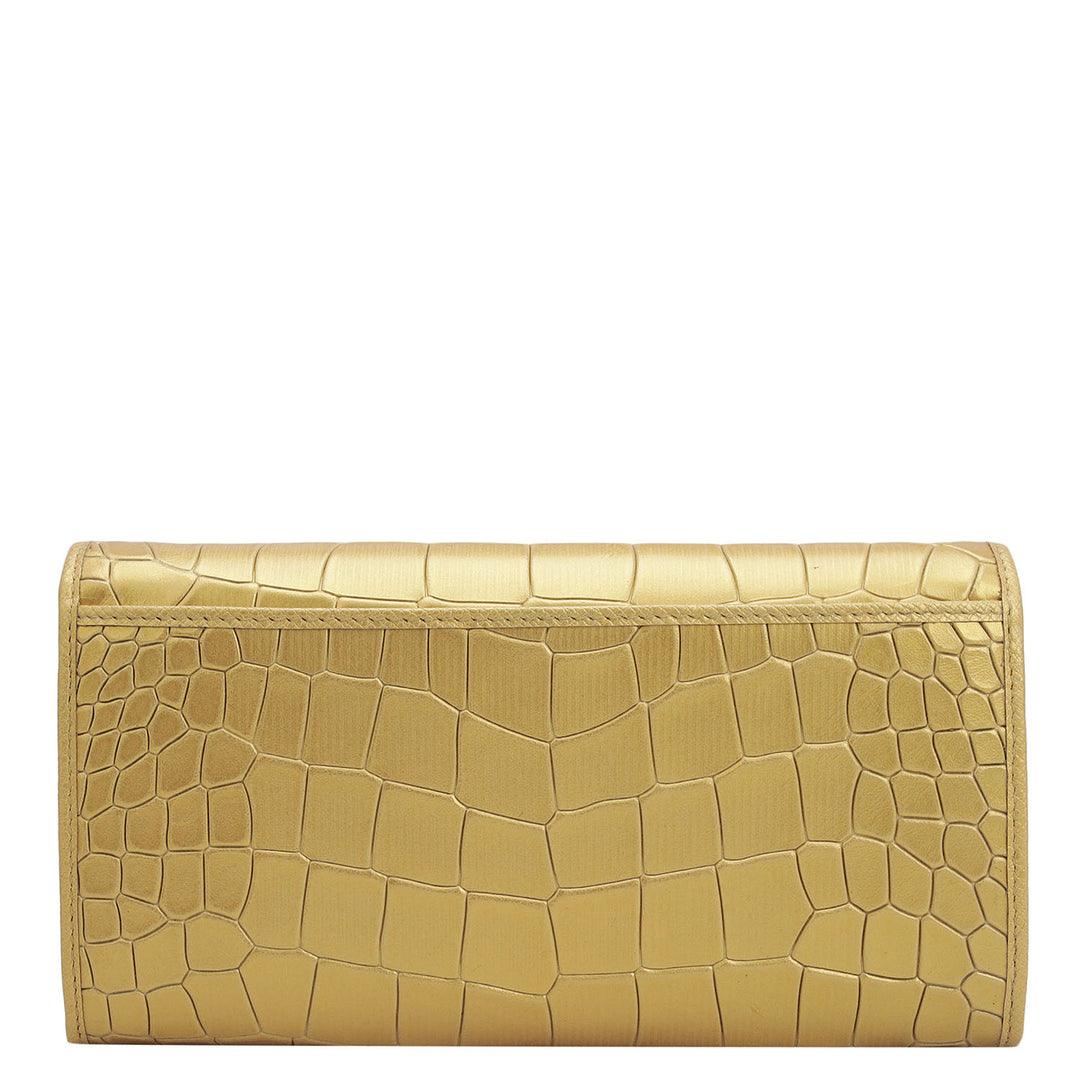Croco Leather Ladies Wallet - Gold