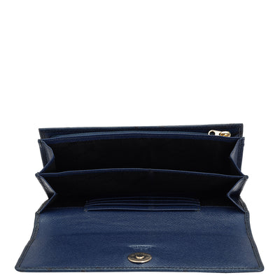 Ostrich Leather Ladies Wallet - Navy Blue