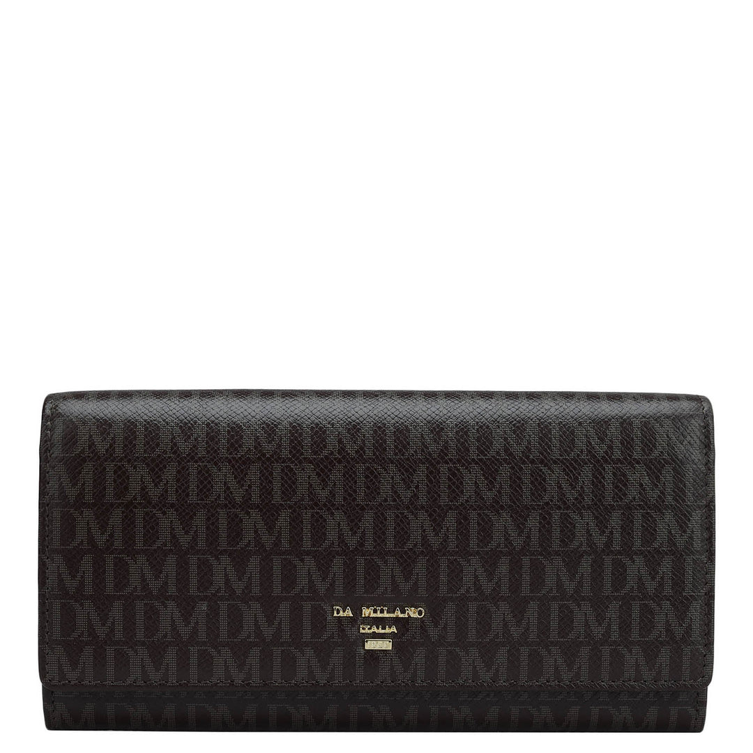 Monogram Leather Ladies Wallet - Chocolate