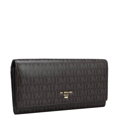 Monogram Leather Ladies Wallet - Chocolate