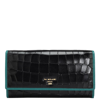 Croco Leather Ladies Wallet - Black