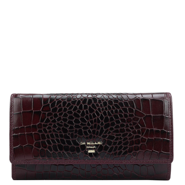 Croco Leather Ladies Wallet - Wine