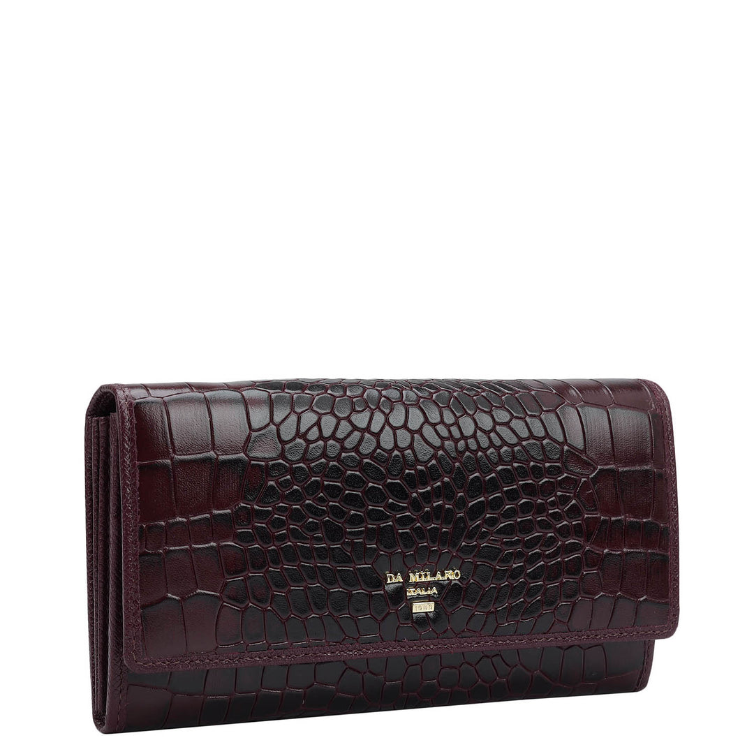 Croco Leather Ladies Wallet - Wine