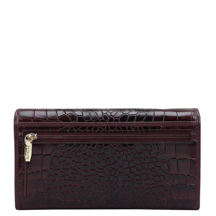 Croco Leather Ladies Wallet - Wine