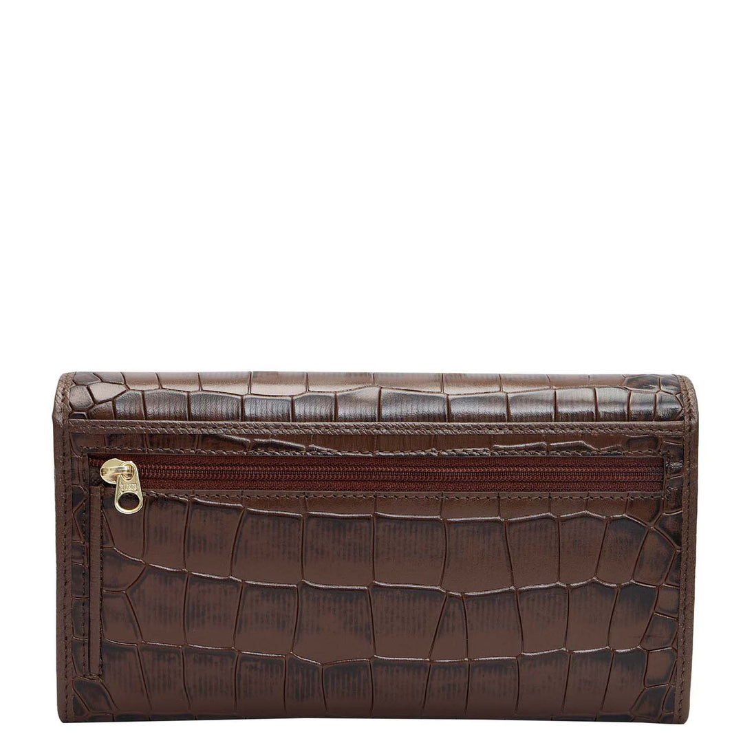 Croco Leather Ladies Wallet - Walnut
