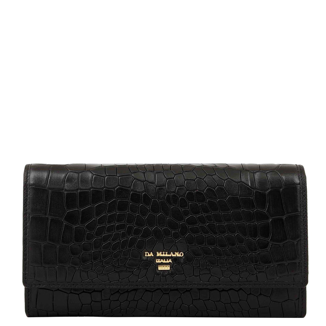 Croco-Texture Continental Wallet - Black