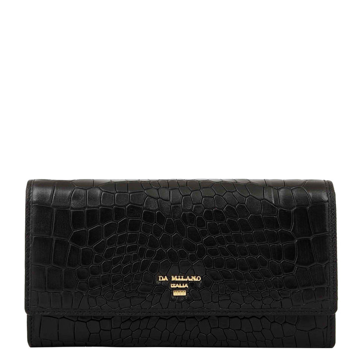 Croco-Texture Continental Wallet - Black