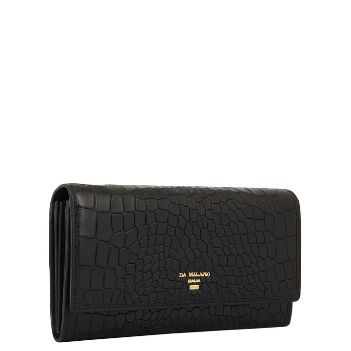 Croco-Texture Continental Wallet - Black