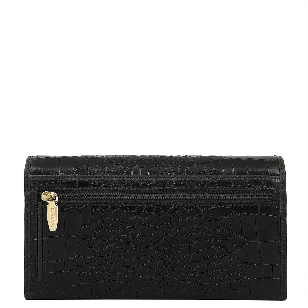 Croco-Texture Continental Wallet - Black