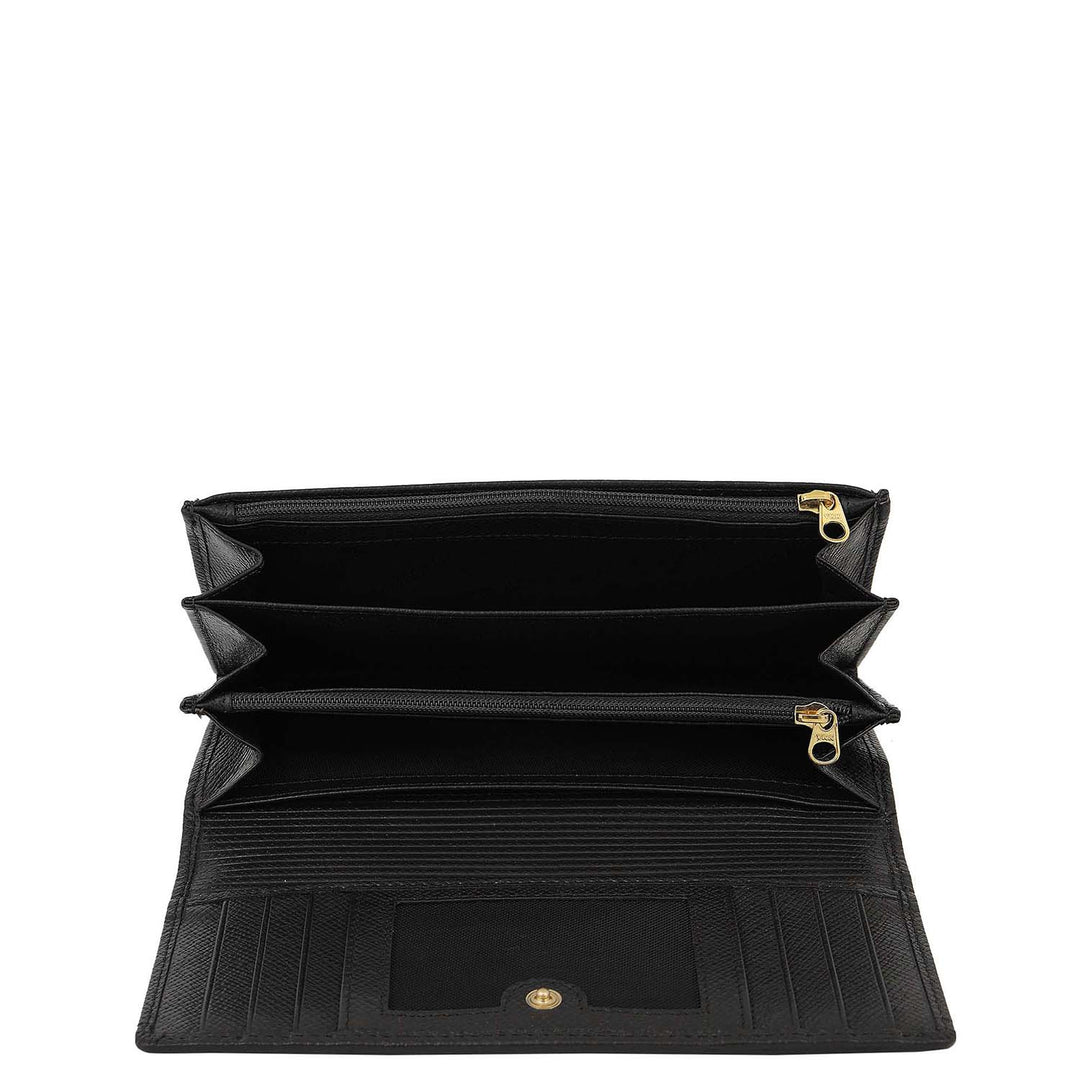 Croco-Texture Continental Wallet - Black