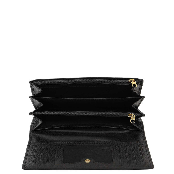 Croco-Texture Continental Wallet - Black