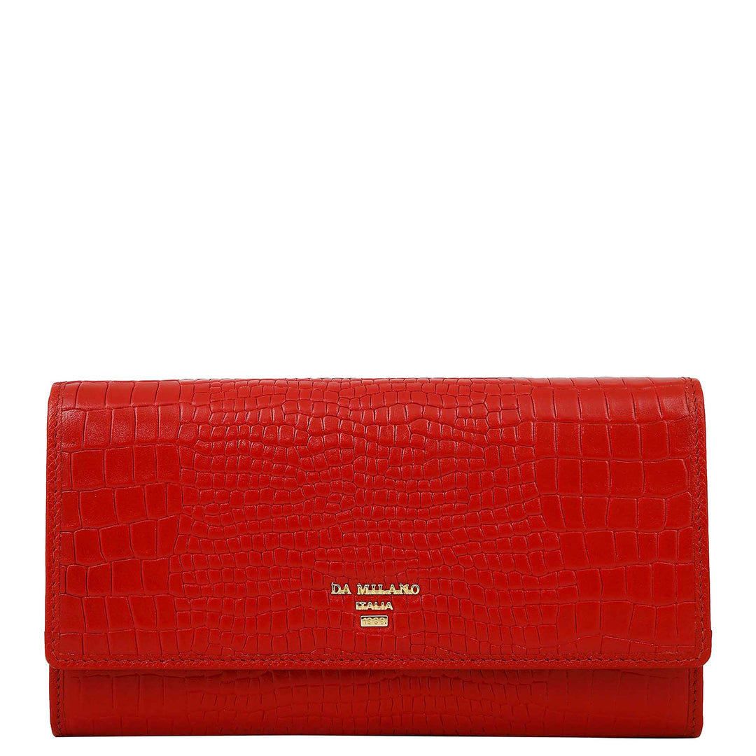 Croco-Texture Continental Wallet - Red