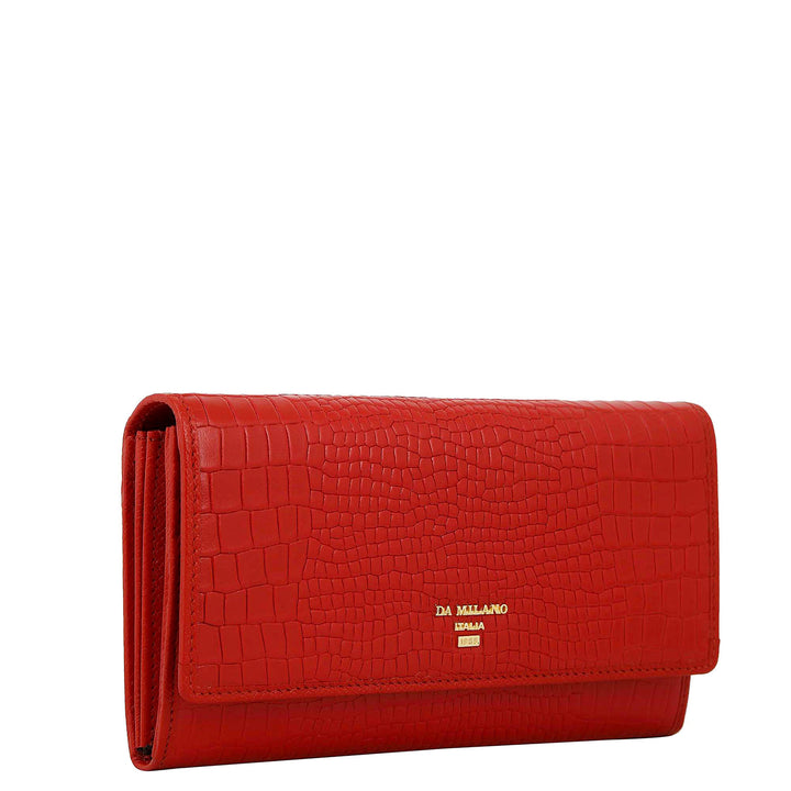 Croco-Texture Continental Wallet - Red