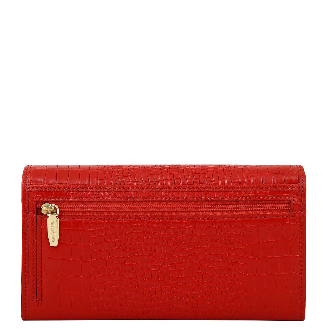 Croco-Texture Continental Wallet - Red