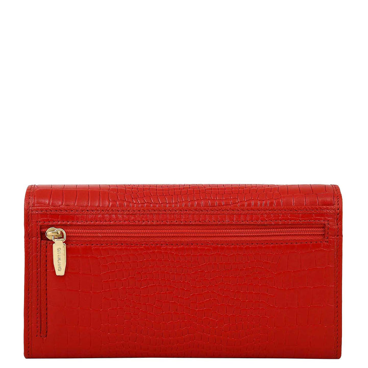 Croco-Texture Continental Wallet - Red