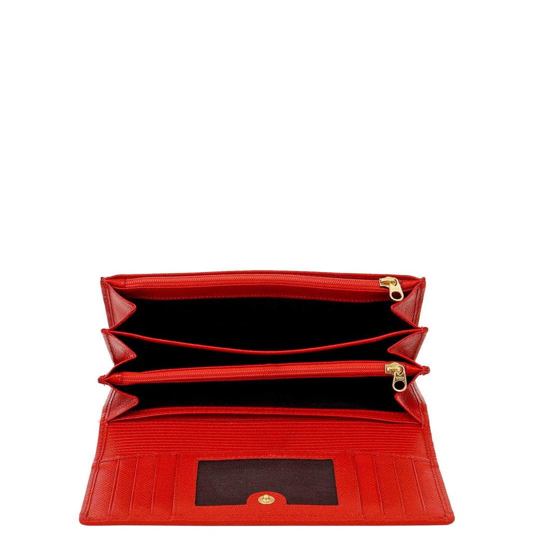 Croco-Texture Continental Wallet - Red