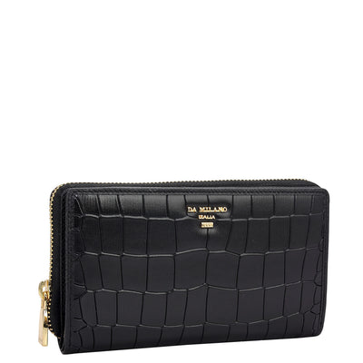 Croco Leather Ladies Wallet - Black