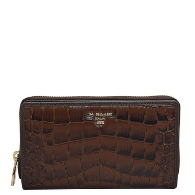 Croco Leather Ladies Wallet - Brown