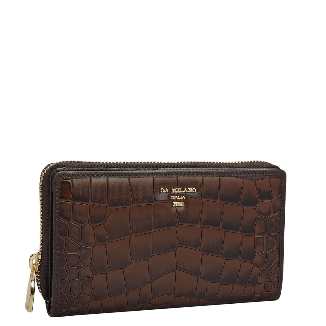 Croco Leather Ladies Wallet - Brown
