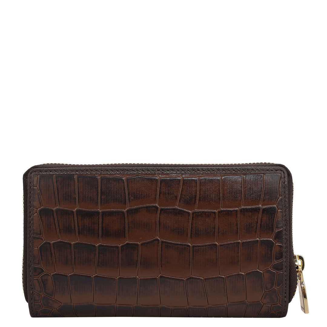 Croco Leather Ladies Wallet - Brown