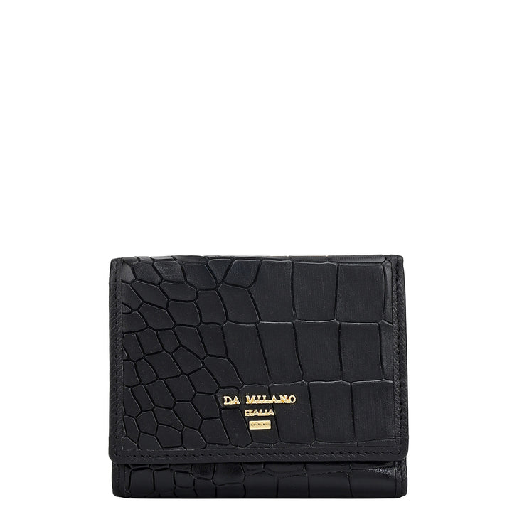 Croco-Texture Compact Wallet - Black