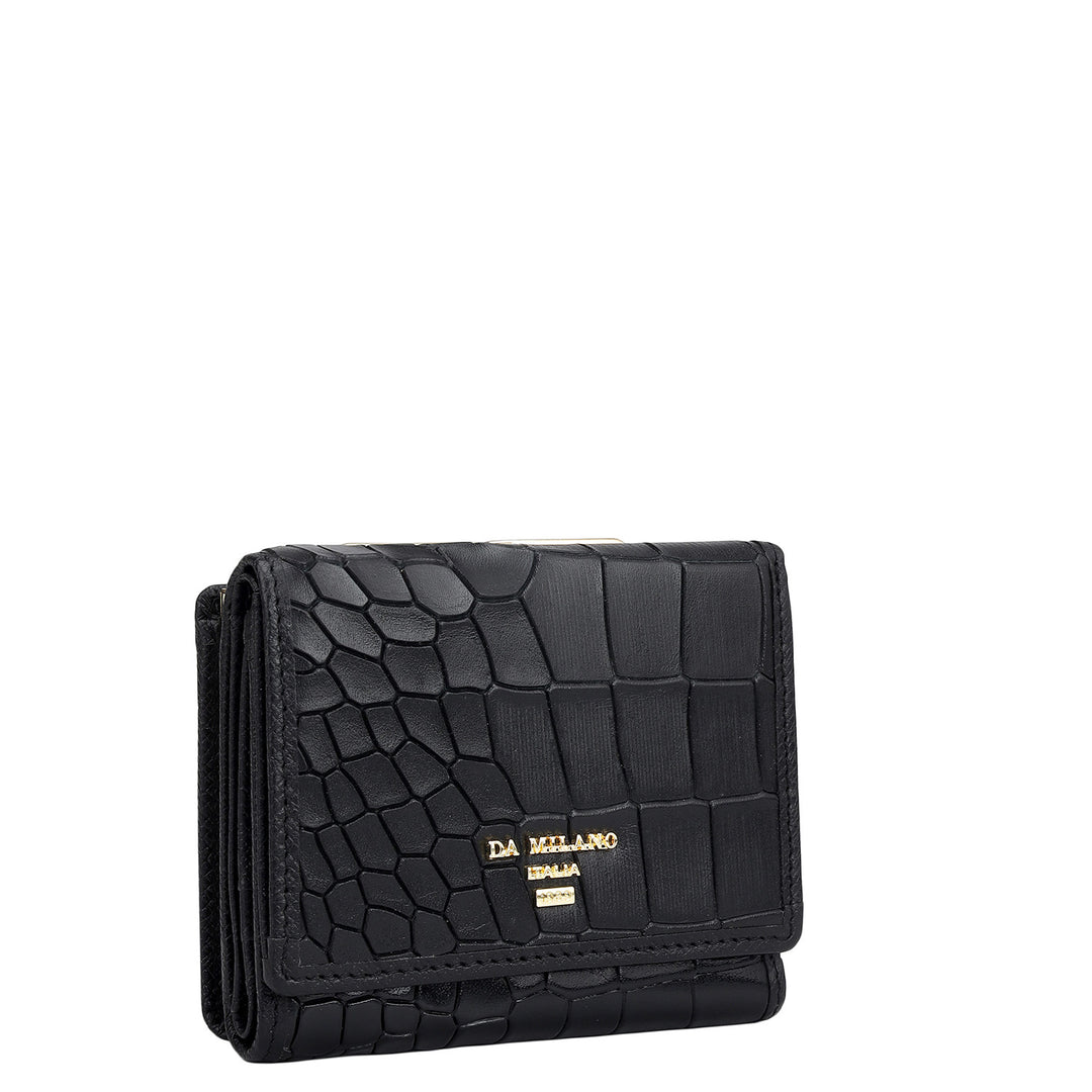 Croco-Texture Compact Wallet - Black