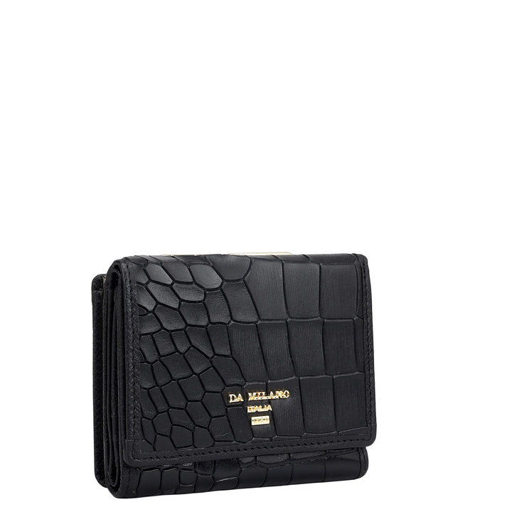 Croco-Texture Compact Wallet - Black