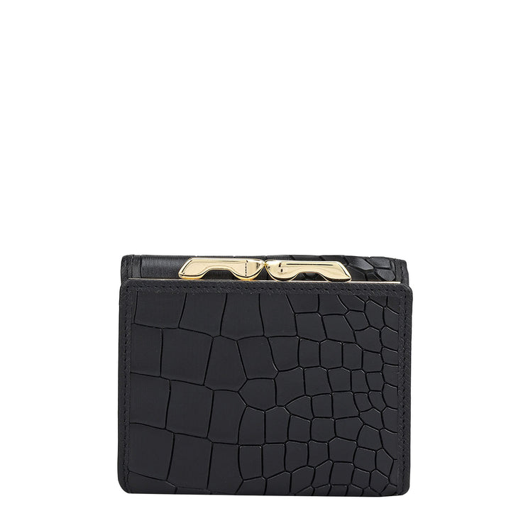 Croco-Texture Compact Wallet - Black