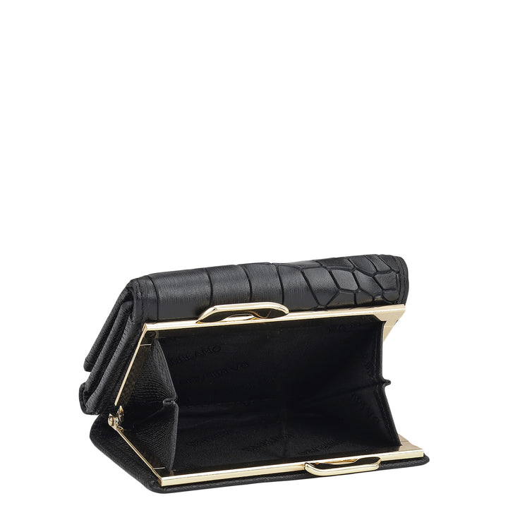 Croco-Texture Compact Wallet - Black