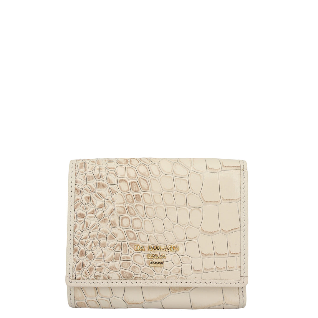 Croco-Texture Compact Wallet - Marshmallow