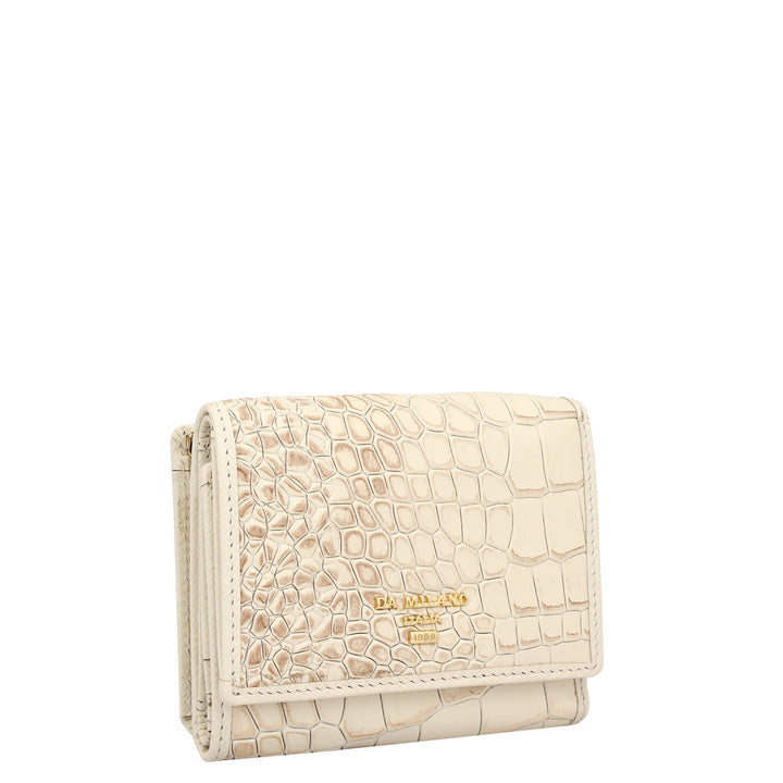 Croco-Texture Compact Wallet - Marshmallow