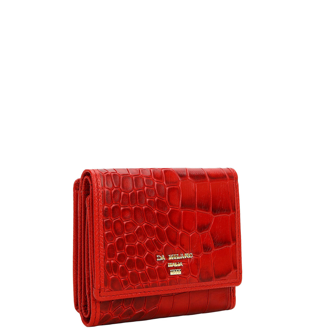 Croco-Texture Compact Wallet - Red