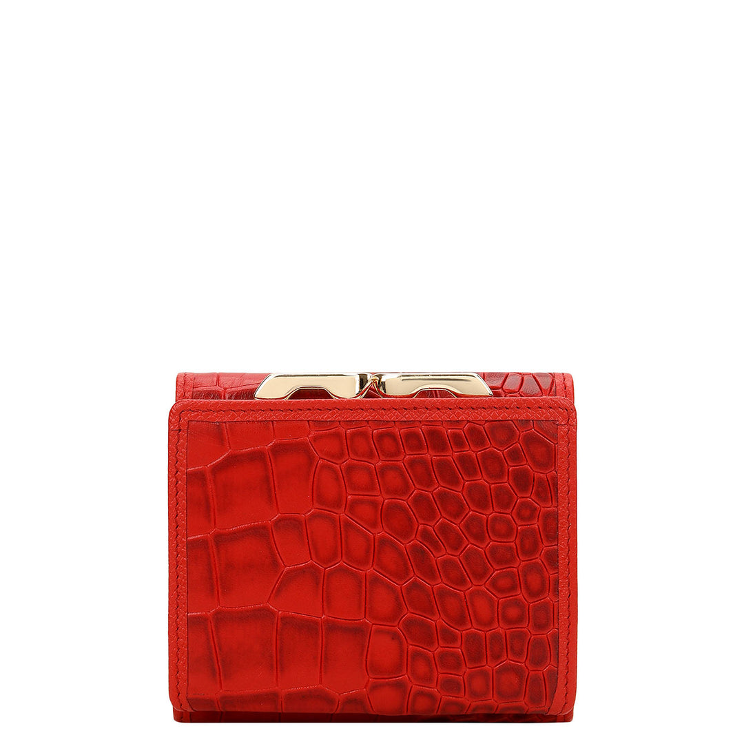 Croco-Texture Compact Wallet - Red