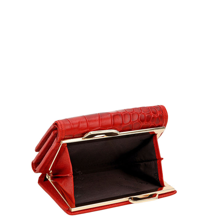 Croco-Texture Compact Wallet - Red