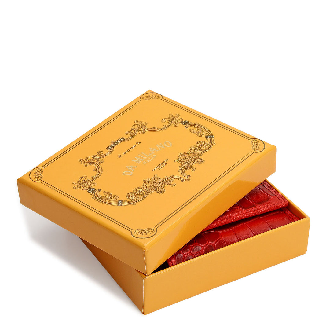 Croco-Texture Compact Wallet - Red