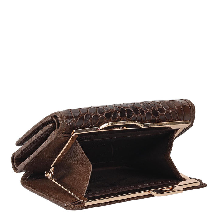 Croco Leather Ladies Wallet - Walnut