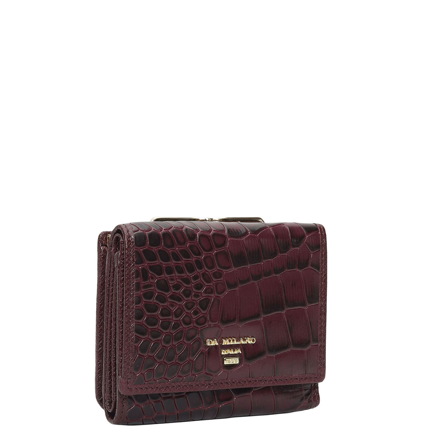 Croco Leather Ladies Wallet - Wine