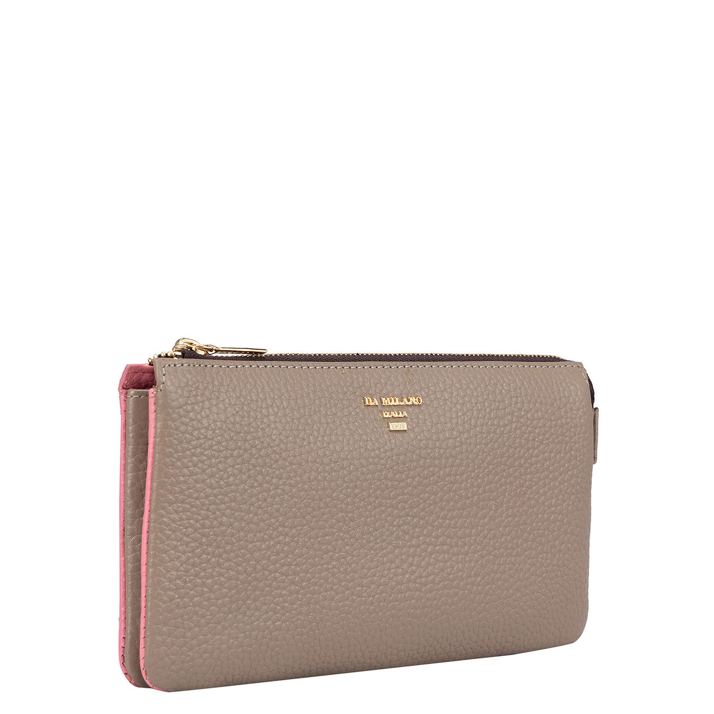 Wax Leather Ladies Wallet - Taupe & Hyper Pink