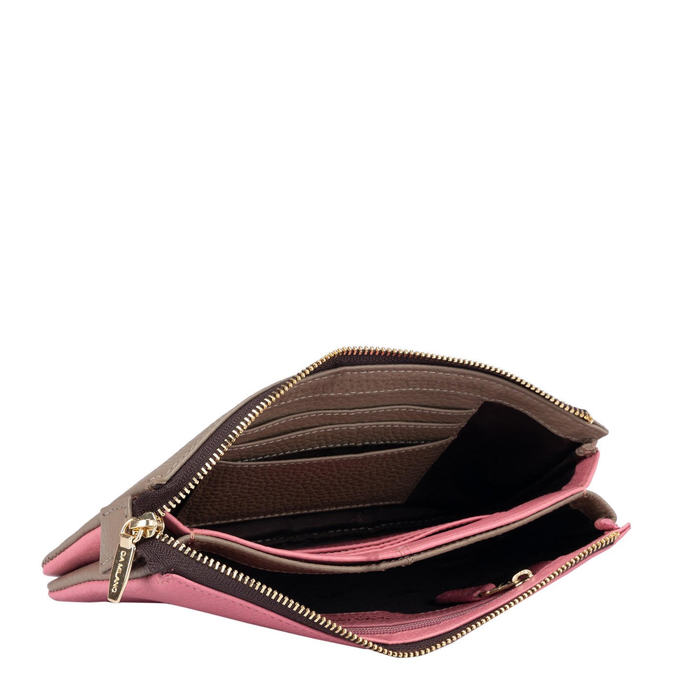 Wax Leather Ladies Wallet - Taupe & Hyper Pink