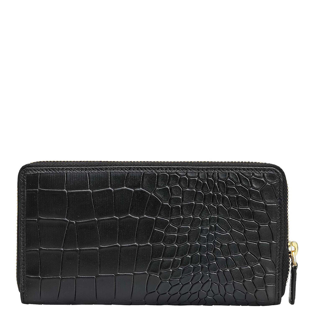 Croco Leather Ladies Wallet - Black