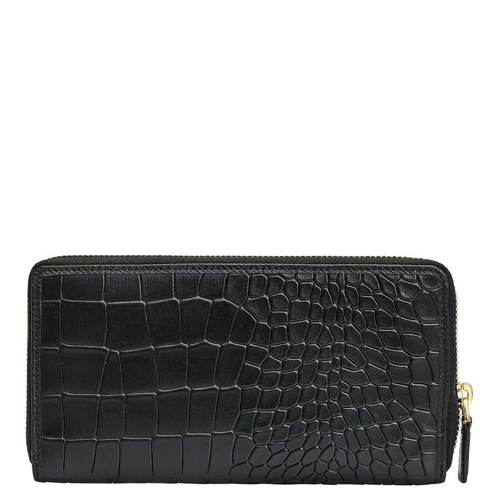 Croco Leather Ladies Wallet - Black