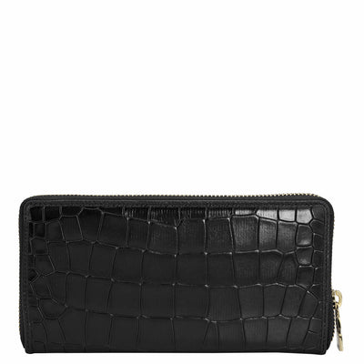 Croco Leather Ladies Wallet - Black