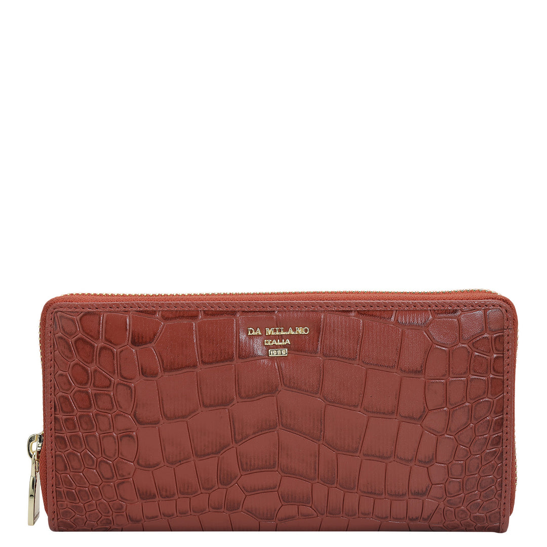 Croco Leather Ladies Wallet - Brick