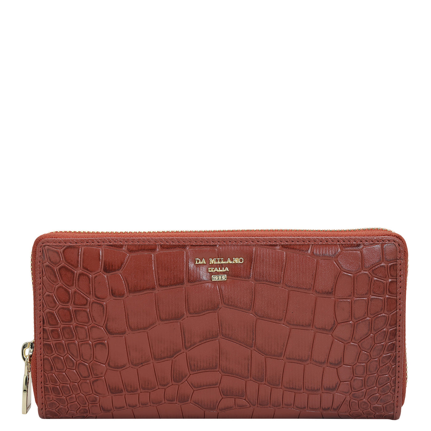 Croco Leather Ladies Wallet - Brick