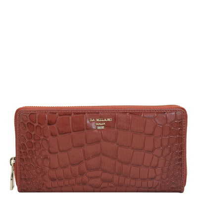 Croco Leather Ladies Wallet - Brick