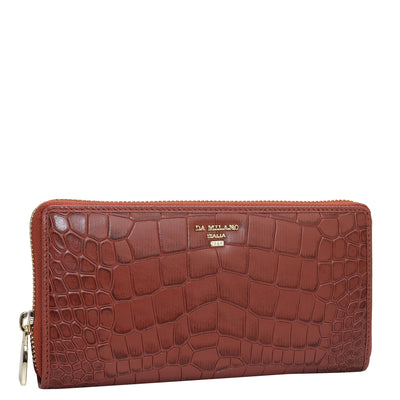 Croco Leather Ladies Wallet - Brick