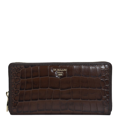 Croco Leather Ladies Wallet - Brown