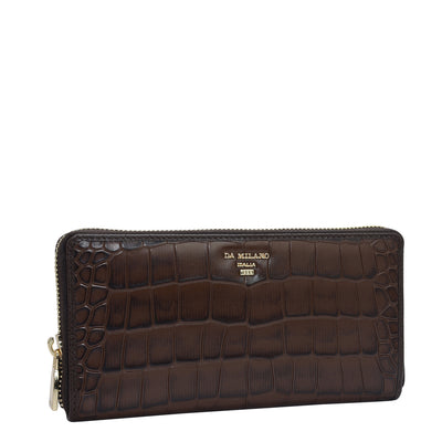 Croco Leather Ladies Wallet - Brown