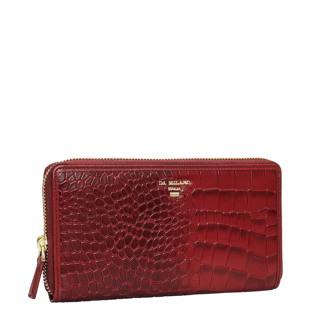 Croco Leather Ladies Wallet - Cherry