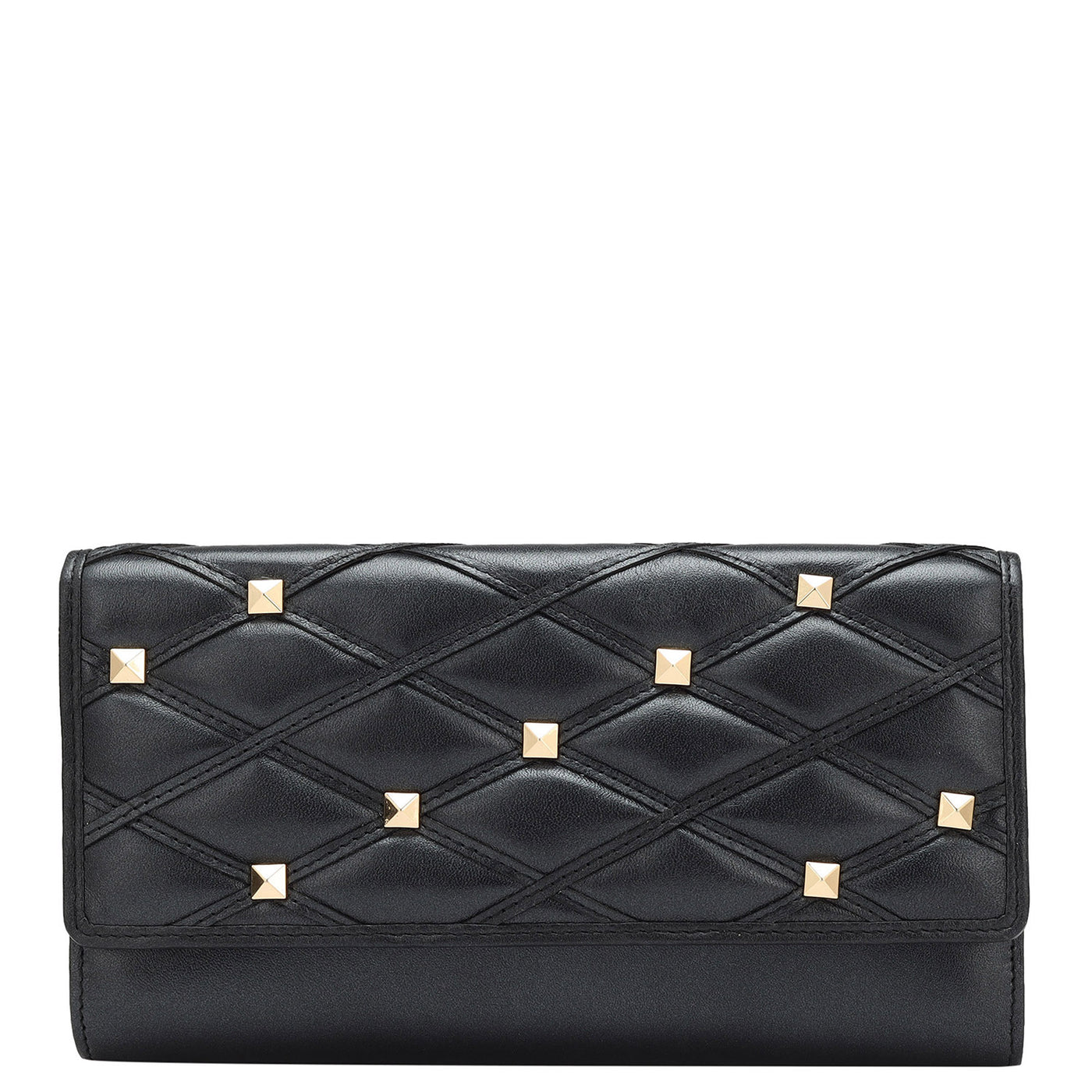 Quilting Plain Leather Ladies Wallet Black Da Milano